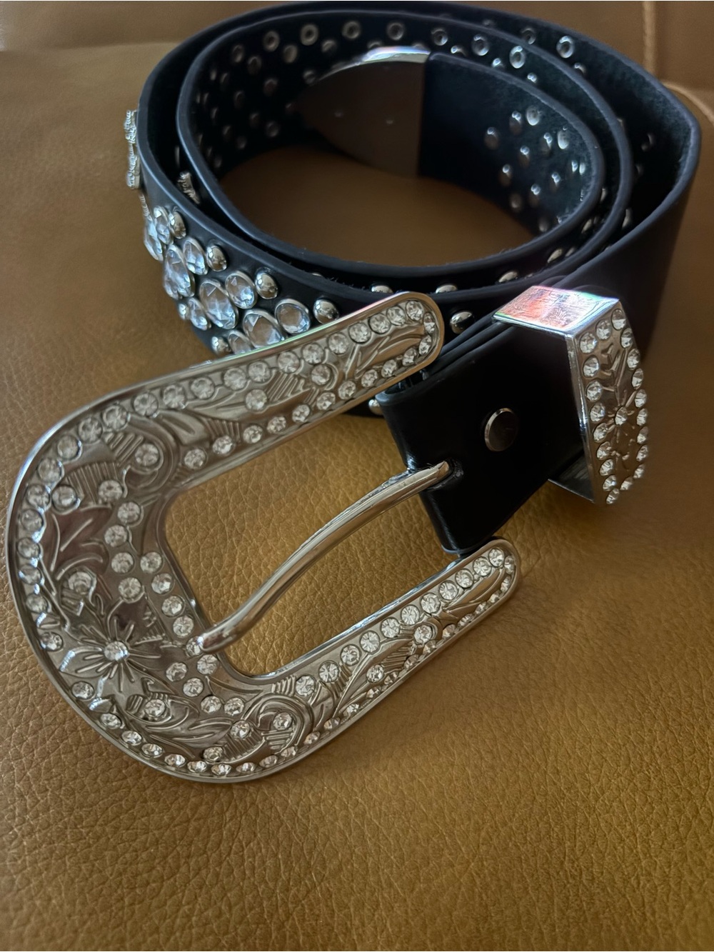 Black Crystal Western-Style Women's Belt